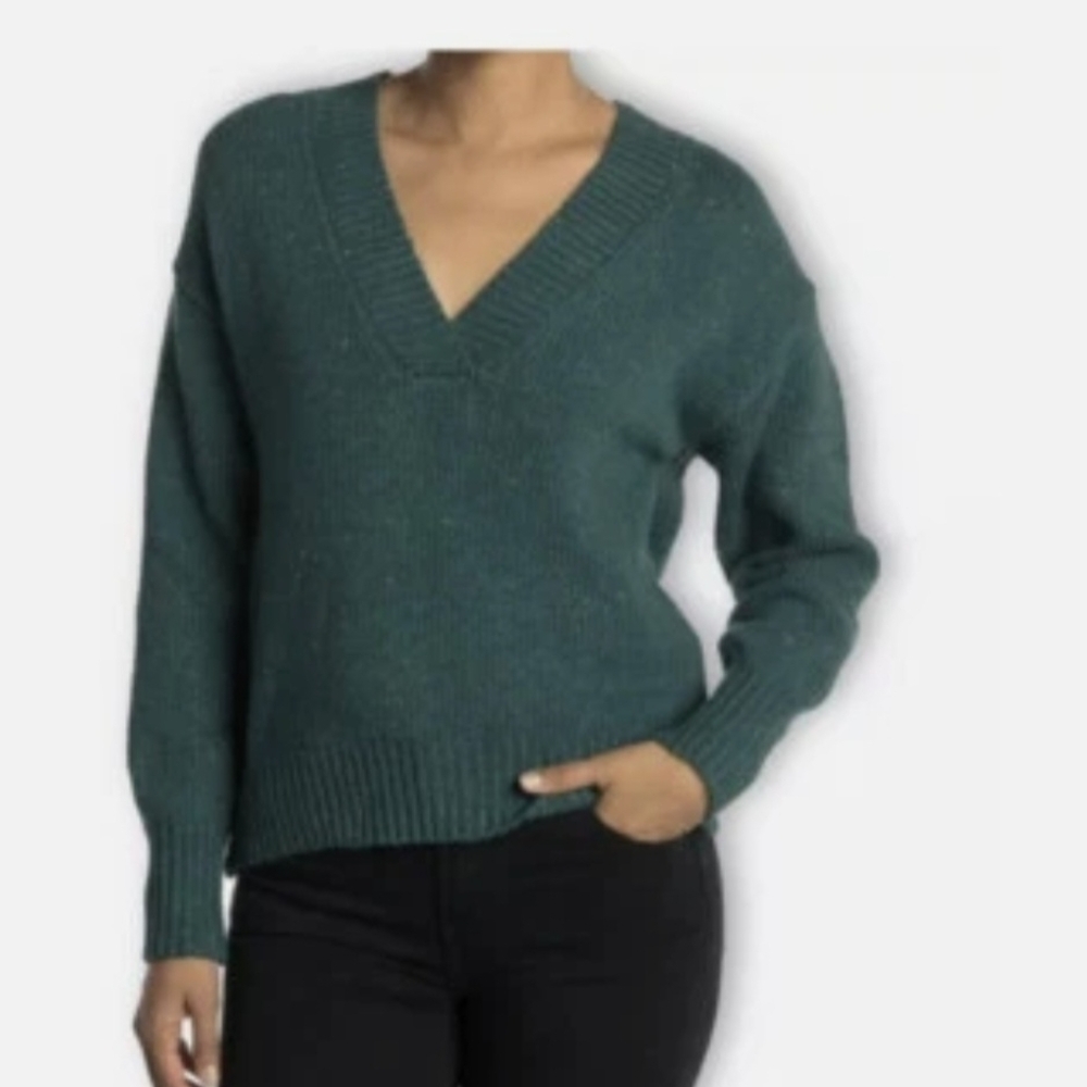 ABOUND Teal Speckled Long Sleeve V-Neck Sweater NWT Medium